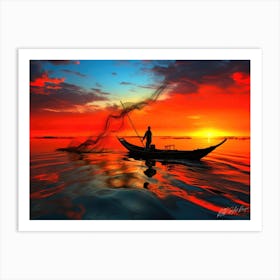 Sunset Light - Fishing At Sunset Art Print