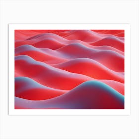 Abstract 3d Rendering Of A Landscape Of Soft, Rounded Hills In Shades Of Pink And Blue, Creating A Flowing, Undulating Surface Art Print