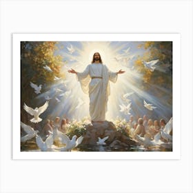 An Artistic Rendering Of A Serene Sunday Morning A Figure Symbolic Of Jesus Christ In A Posture Of (1) 2 Art Print