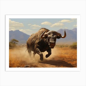 African Buffalo Charging Realism 1 Art Print