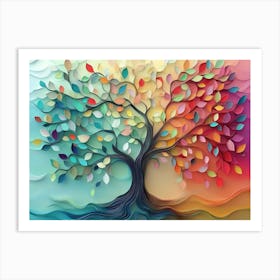 A 3d Abstract Design That Features A Colorful Tree With Hanging Branches And Multicolored Leaves 1 Art Print