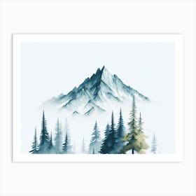 Mountain And Forest In Minimalist Watercolor Horizontal Composition 84 Art Print