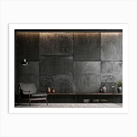 Abstract Retro Design Featuring Block Patterns Mimic Aged Concrete With Rough Texture Set Against T Art Print