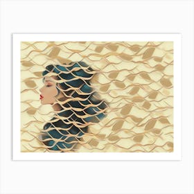 Abstract Woman With Blue Hair Art Print