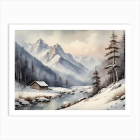 Vintage Muted Winter Mountain Landscape (3) 1 Art Print