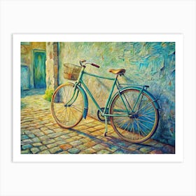 Van Gogh A Vintage Bicycle Leaning Against A Text Art Print