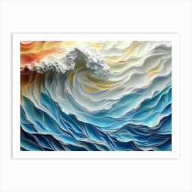 3d Relief Art With Painting Of A Colorful 3d Wave Oil Painting 2 Art Print