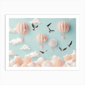 3d Air Balloons and Birds Art Print