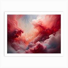 Abstract Painting Showcasing Voluminous Clouds Of Crimson And Alabaster Hues Floating In Void 3d Ef Art Print