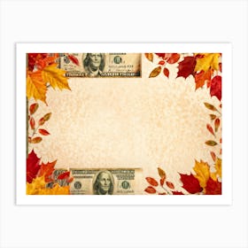 Autumn Themed Thanksgiving Frame Edges Adorned With Crimson Orange And Yellow Leaves Center Hold Art Print