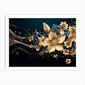 Gold Flowers Wallpaper Art Print