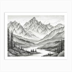 Majestic Mountain Range With Jagged Peaks And Sweeping Valleys Art Print