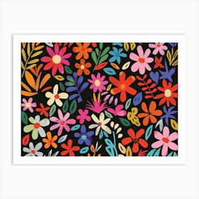 Flowers On A Black Background 2 Art Print