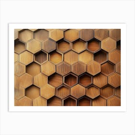 Wooden Hexagon Art Illustration With Designative Honeycomb Art Print