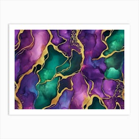 Dark Seamless Pattern Alcohol Ink Golden Texture Blue Green Purple Pink Burgundy Color Luxury 3d 3 Art Print