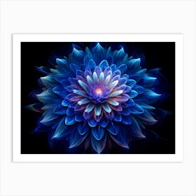 Abstract Blue Flower On Black Background Art Print