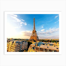 Paris Skyline With Eiffel Tower On A Sunny Day, Wide Angle View, France Art Print