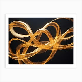 Abstract Background With Swirling, Flowing Golden Ribbons On A Black Background, Representing Luxury, Elegance, And Fluidity Art Print