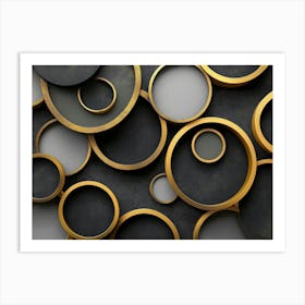 The Modern Background Is Comprised Of Black, Gray, Beige, And Golden Circles In A Stylish Art Print