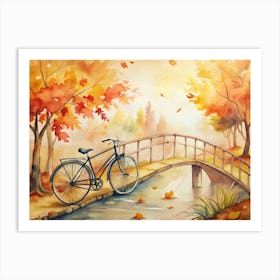 A Peaceful Countryside Bridge In Autumn With A B (1) Art Print