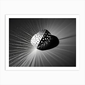 A 3d Rendering Of A White, Geometric, Perforated Sphere Against A Dark Background With Subtle Rays Of Light Radiating Outwards, Creating A Sense Of Energy And Dynamism Art Print