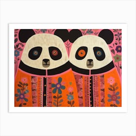 Panda 3 Folk Style Animal Illustration Art Print