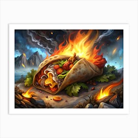 Burrito On Fire With Mountains In The Background Art Print