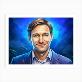 Portrait Of A Smiling Man With A Blue Suit And A Blue Background 1 Art Print