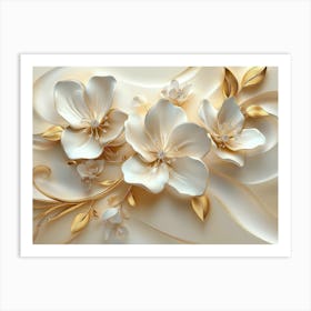 Flowers In Gold and Cream Colors 1 Art Print