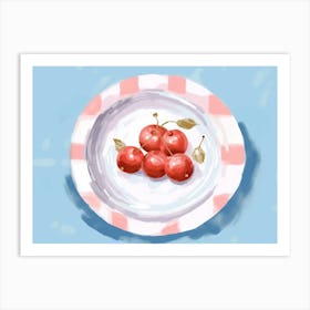 A Plate Of Cherries, Top View Food Illustration, Landscape 1 Art Print