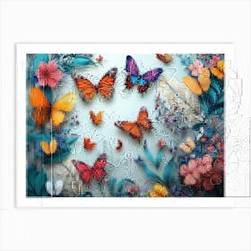 Floral Pattern With Colorful Butterflies Illustration Background Art Print