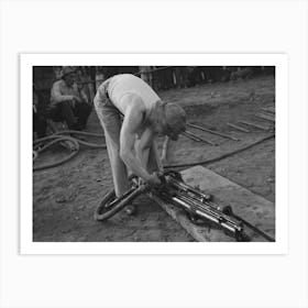 Miner Attaching Airhose To Power Drill Which He Will Use In Drilling Contest, Labor Day Celebration, Silverton Art Print