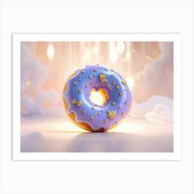 Porcelain Donut Whimsically Frosted With Gold Sprinkles Emitting An Ethereal Glow 3d Digital Art Art Print