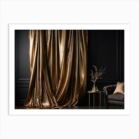 Curving Gold Drapery Cascades Down A Rich Brown Wall The Silken Material Emulating The Fluidity And (1) Art Print