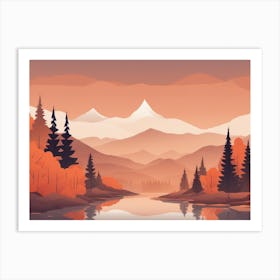 Misty mountains horizontal background in orange tone 114 Art Print