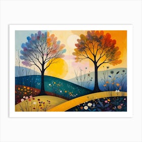 Two Trees At Sunset 1 Art Print