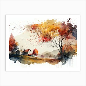 Autumn Landscape Watercolor Painting Art Print