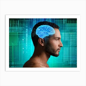 Abstract Portrait Of A Cyborg Man With A Human Profile Merging Into A Cubic Brain Showcasing The Co (5) Art Print