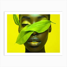 Black Woman With Green Leaves Art Print