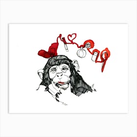 Monkey With Red Lipstick  Art Print