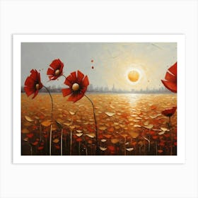 Poppies In The Field at sunset Art Print