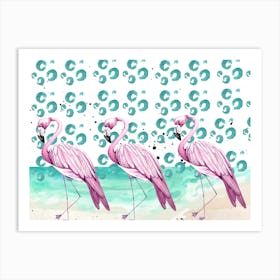 Flamingo. Pink and blue watercolors. Livingroom or kids room print art Art Print