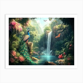 Beautiful Nature Scenery Travel Lovely Place Background With Tropical Leaves, Flowers, Forest Trees, Park Art Print