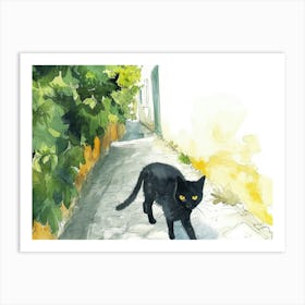 Limassol, Cyprus   Cat In Street Art Watercolour Painting 1 Art Print
