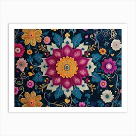 Multicolor Floral Seamless Pattern With Mandala Flowers 2 Art Print