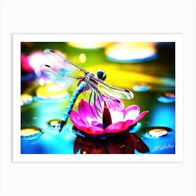 Resting Dragonfly - Dragonfly On Lotus Flower Art Print