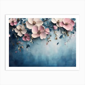 Pink Flowers On A Blue Background 1 Art Print