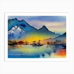 Fishermen On A Calm Lake Art Print