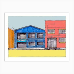 Blue And Yellow Buildings Art Print