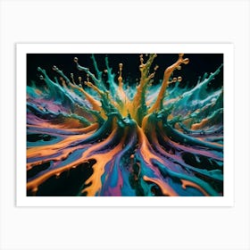 Colorful, Vibrant Paint Explosion On A Black Background, Creating A Dynamic And Artistic Abstract Pattern Art Print